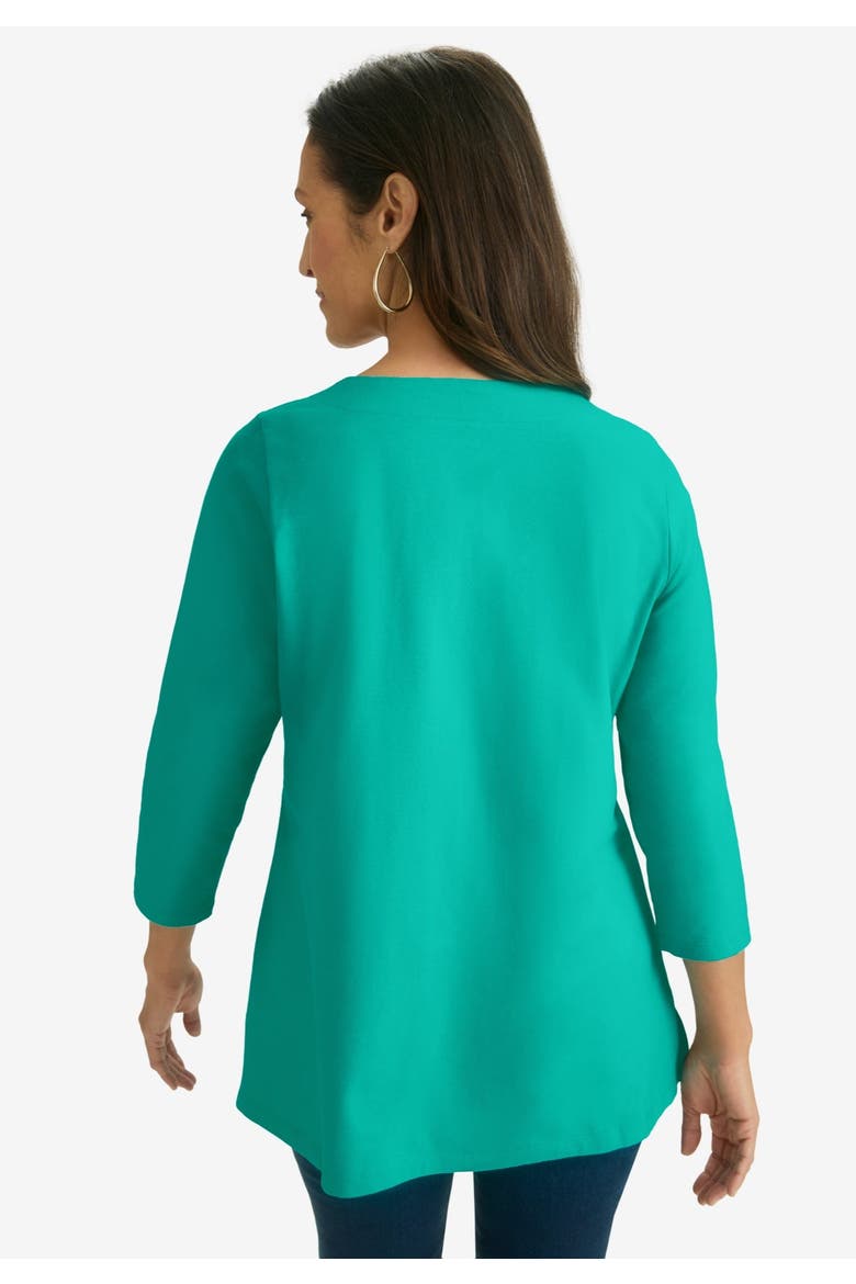 Stretch Cotton Notch Neck Tunic, Alternate, color, AQUA SEA