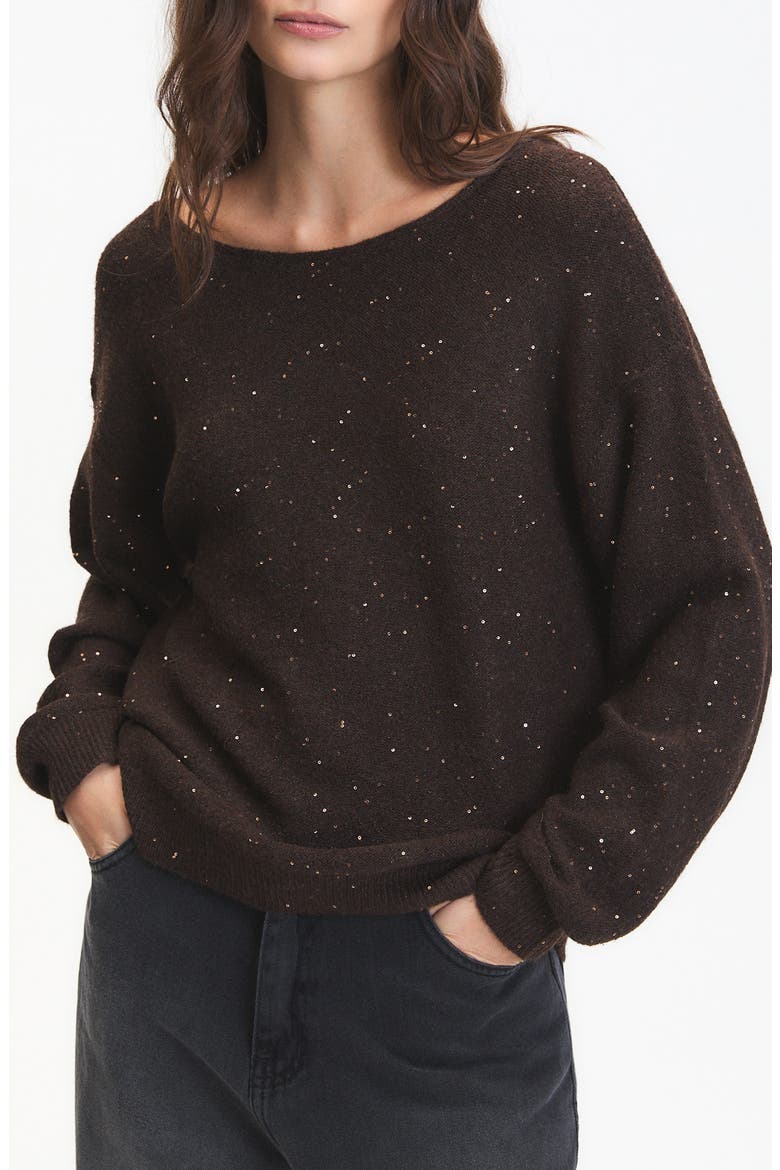 Catalpa Sequin V-Back Sweater, Main, color, CHOCOLATE BROWN