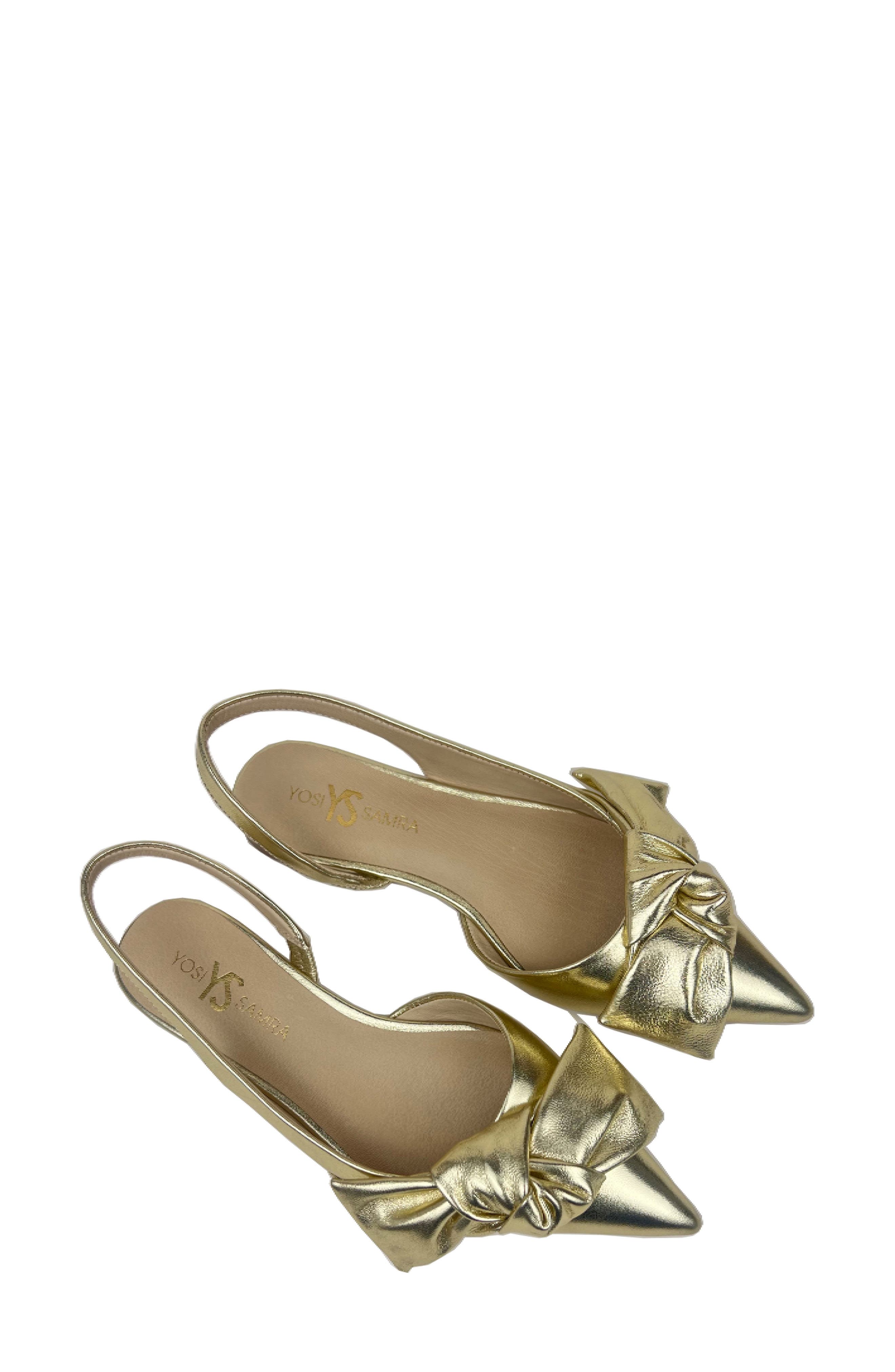 Yosi Samra Violet Pointed Toe Slingback Flat, Main, color, Gold