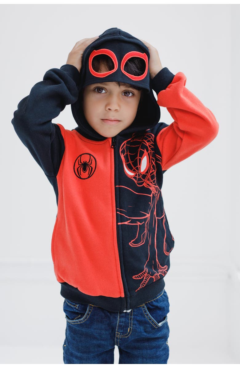 Marvel Spider-Man Cosplay Fleece Zip-Up Hoodie, Alternate, color, Miles Morales Red