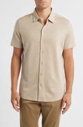 Robert Barakett Nino Herringbone Short Sleeve Cotton Knit Button-Up Shirt