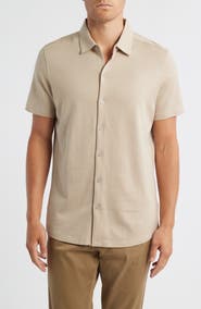 Robert Barakett Nino Herringbone Short Sleeve Cotton Knit Button-Up Shirt