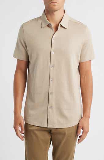 Robert Barakett Nino Herringbone Short Sleeve Cotton Knit Button-Up Shirt