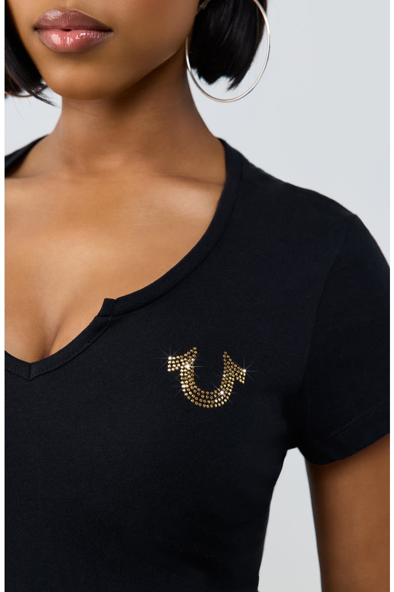 Crystal Logo Notched Neck Baby Tee, Alternate, color, JET BLACK