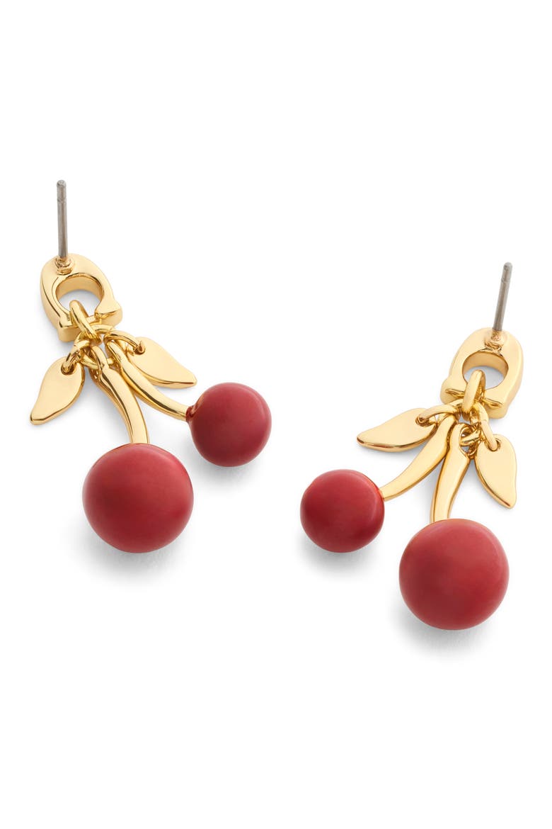 Cherry Drop Earrings, Alternate, color, RED/ GOLD