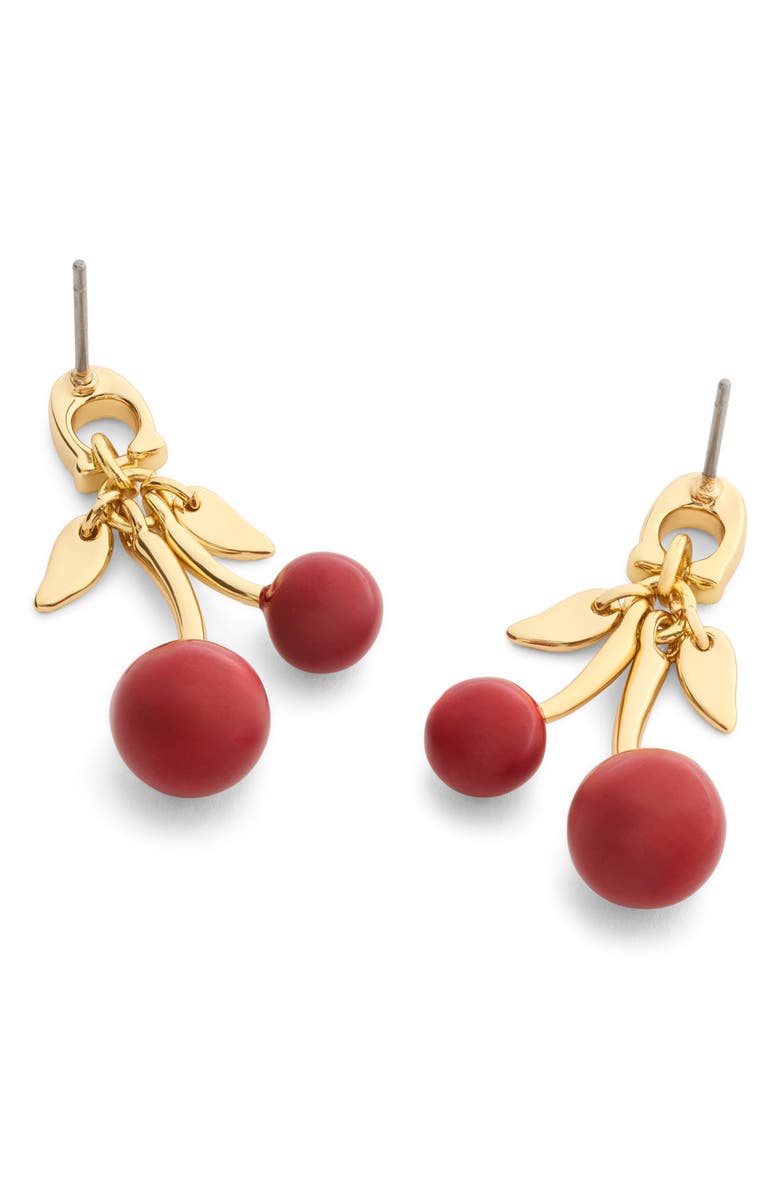 COACH Cherry Drop Earrings, Alternate, color, Red/ Gold