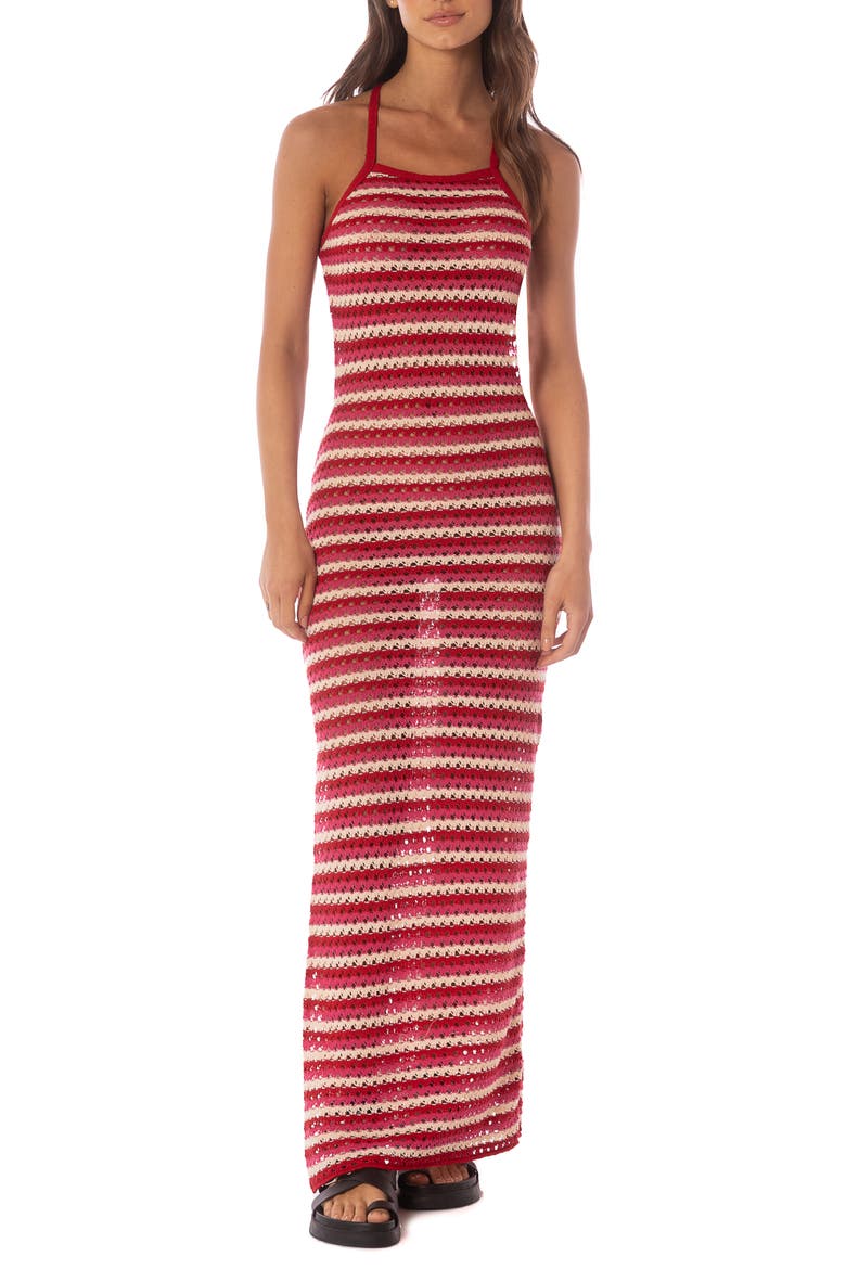 Wave Rosabella Open Stitch Cover-Up Dress, Main, color, RED