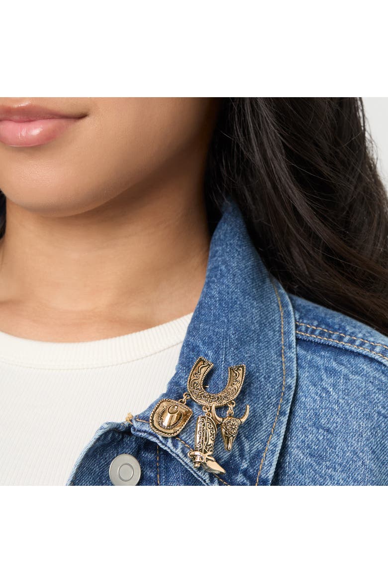 Gold-Tone Rodeo Brooch with Western Charms, Alternate, color, Gold