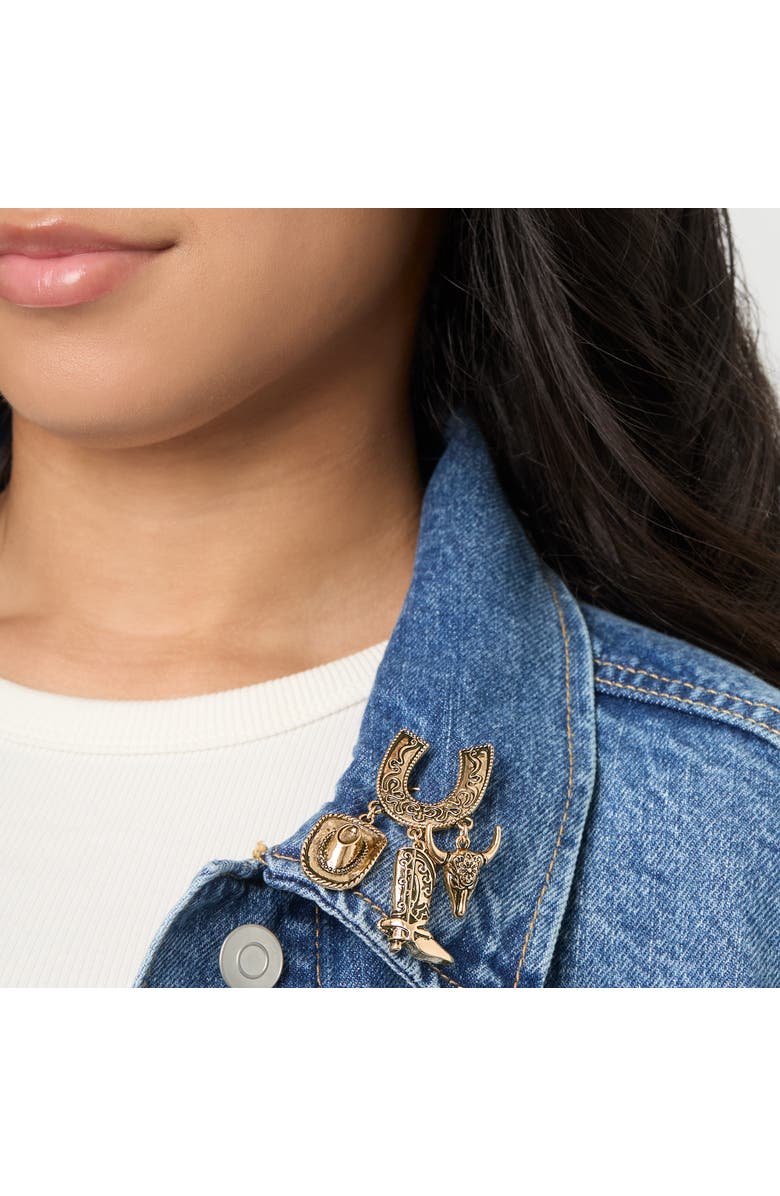 Jessica Simpson Gold-Tone Rodeo Brooch with Western Charms, Alternate, color, Gold