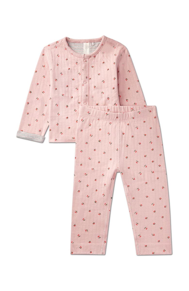 MiniMoi 2 Piece Baby and Toddler Reversible 100% Cotton Pointelle Snap-Up Top and Pants Set, Main, color, Pink