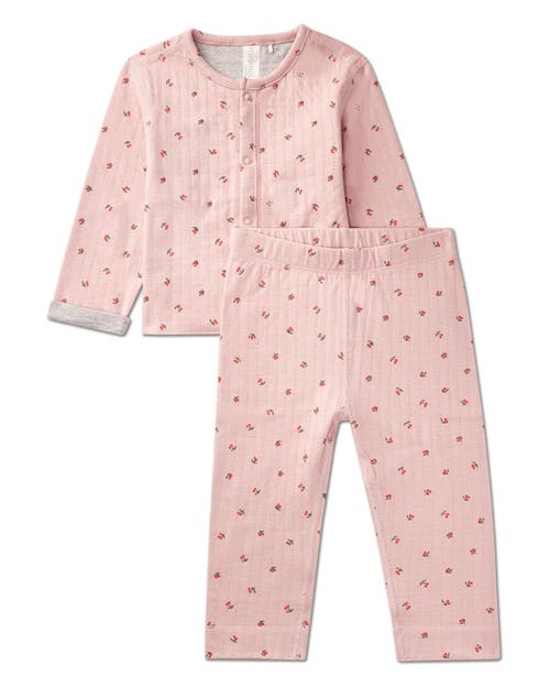 Minimoi 2 Piece Baby And Toddler Reversible 100% Cotton Pointelle Snap-up Top And Pants Set In Pink