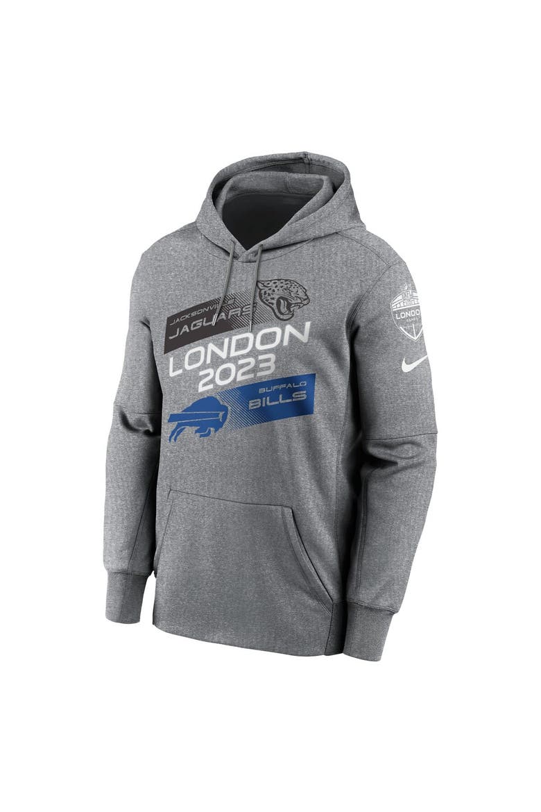 Men's Nike Heather Charcoal Jacksonville Jaguars vs. Buffalo Bills 2023 London Game Pullover Hoodie, Alternate, color, Heather Charcoal