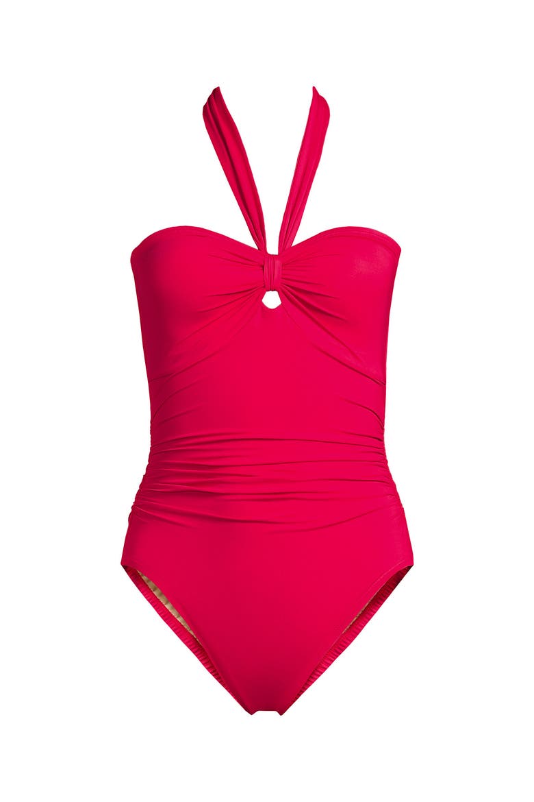 Slender Suit Multi-Way Bandeau High Leg One Piece Swimsuit, Alternate, color, Coral Ruby