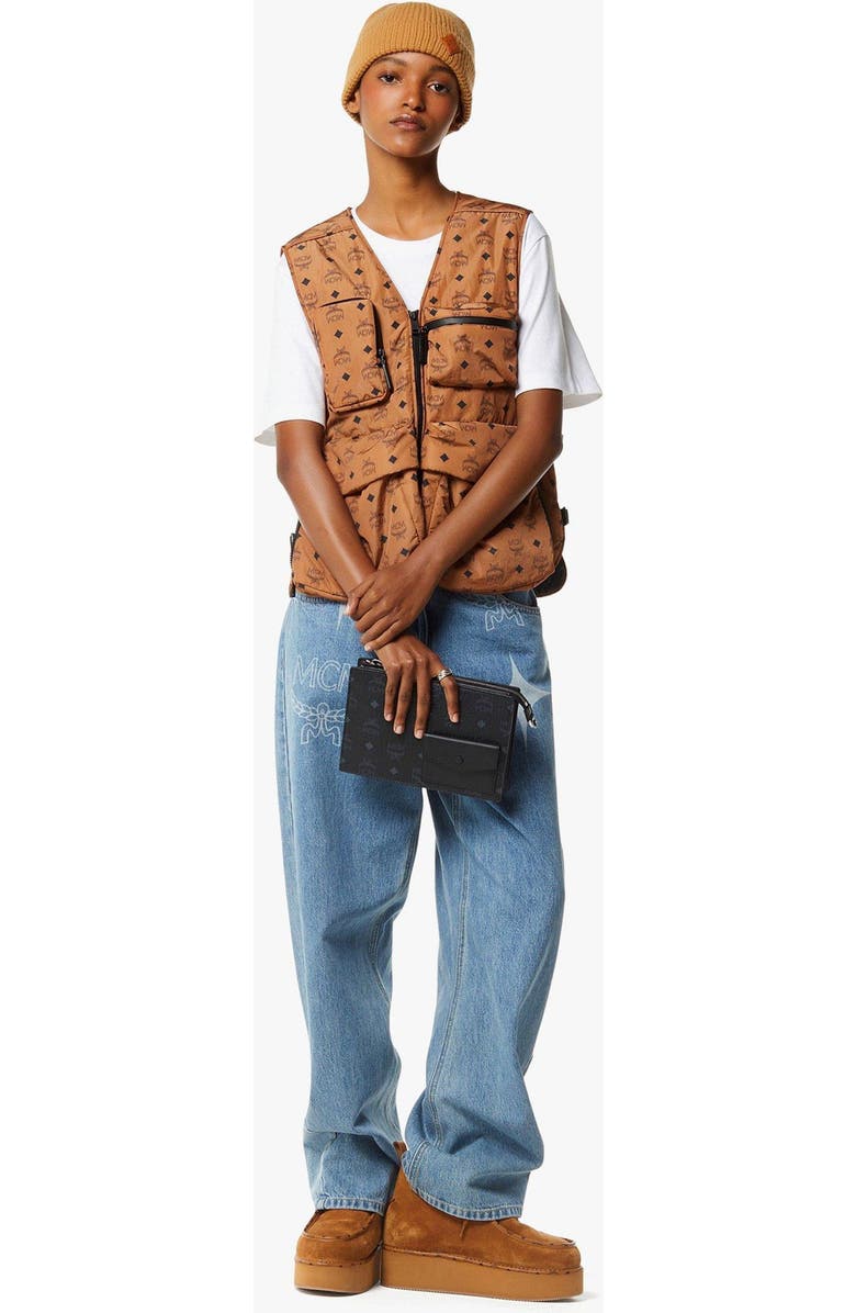 MCM Aren Standing Crossbody Pouch in Visetos, Alternate, color, Black