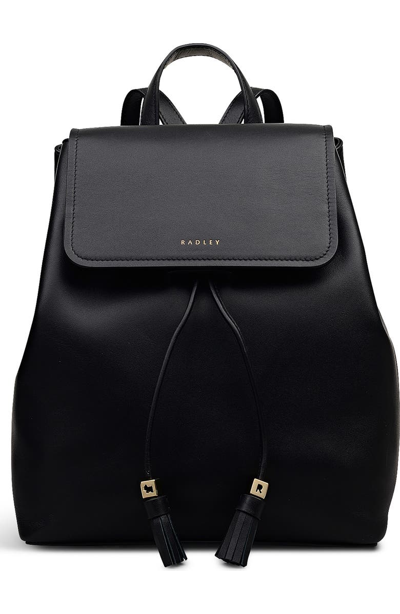 Radley Noble Alley Small Leather Flapover Backpack, Main, color, Black