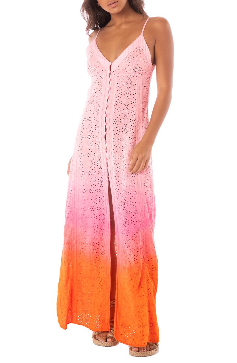 Maaji Eilowen Broderie Anglaise Cover-Up Maxi Dress, Main, color, 