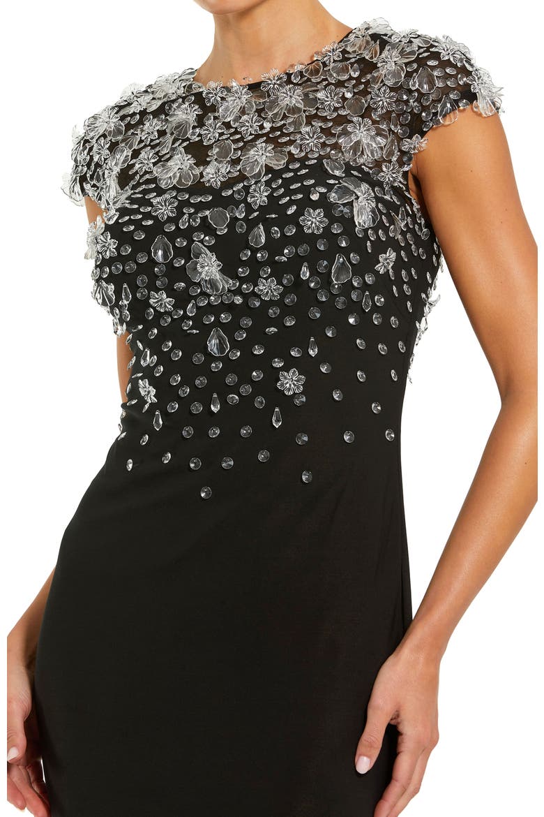 Crystal Embellished Jersey Fitted Cap Sleeve Gown, Alternate, color, Black