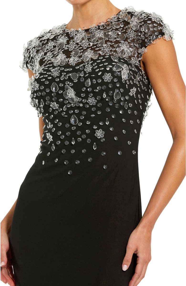 Mac Duggal Crystal Embellished Jersey Fitted Cap Sleeve Gown, Alternate, color, Black