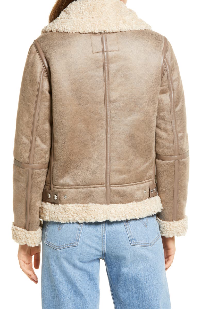 Sam Edelman Short Faux Shearling Trim Aviator Jacket, Alternate, color, Lt. Khaki