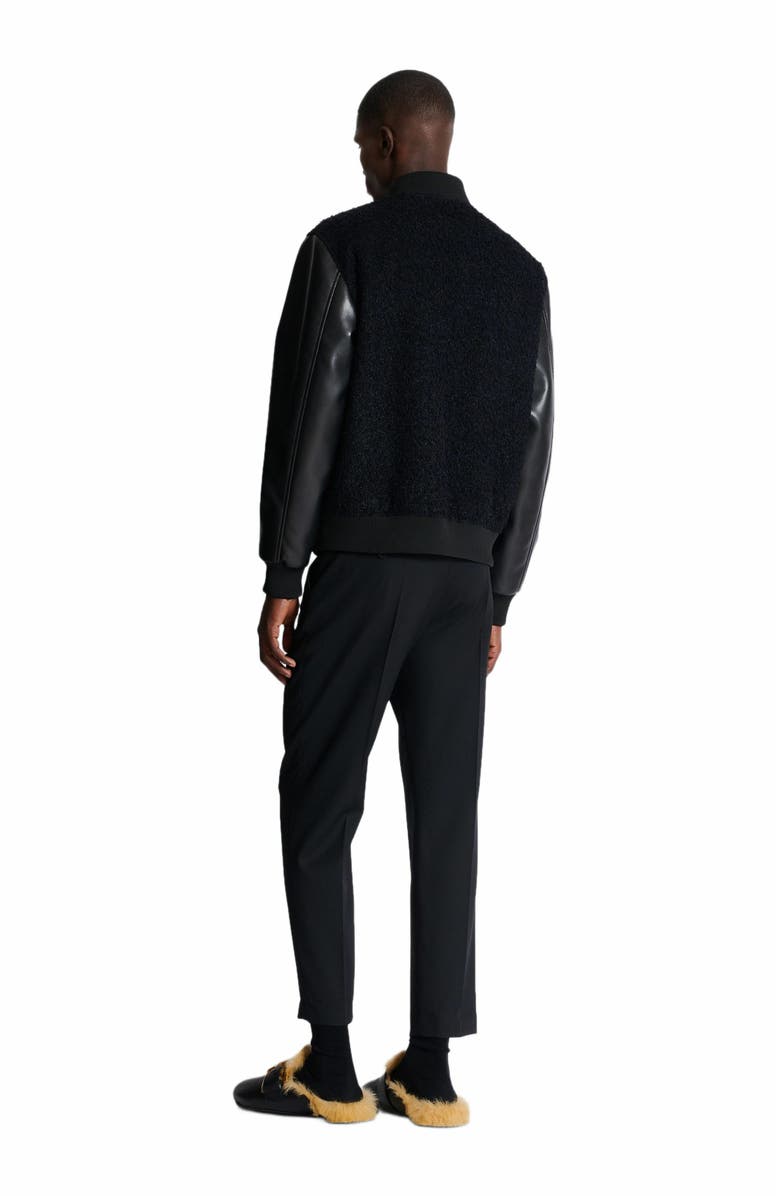 Balmain Varsity Tweed And Faux Leather Jacket, Alternate, color, Black