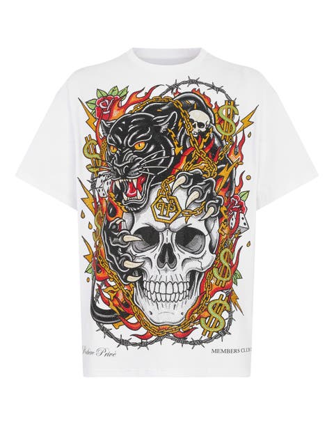 Round Neck T-Shirt Panther Skull Strass Men