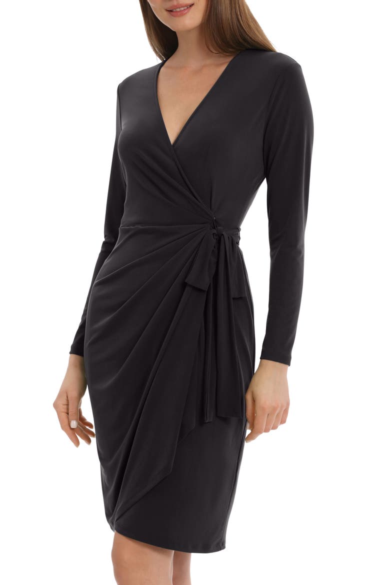 Matte Jersey Long Sleeve Wrap Dress, Alternate, color, BLACK