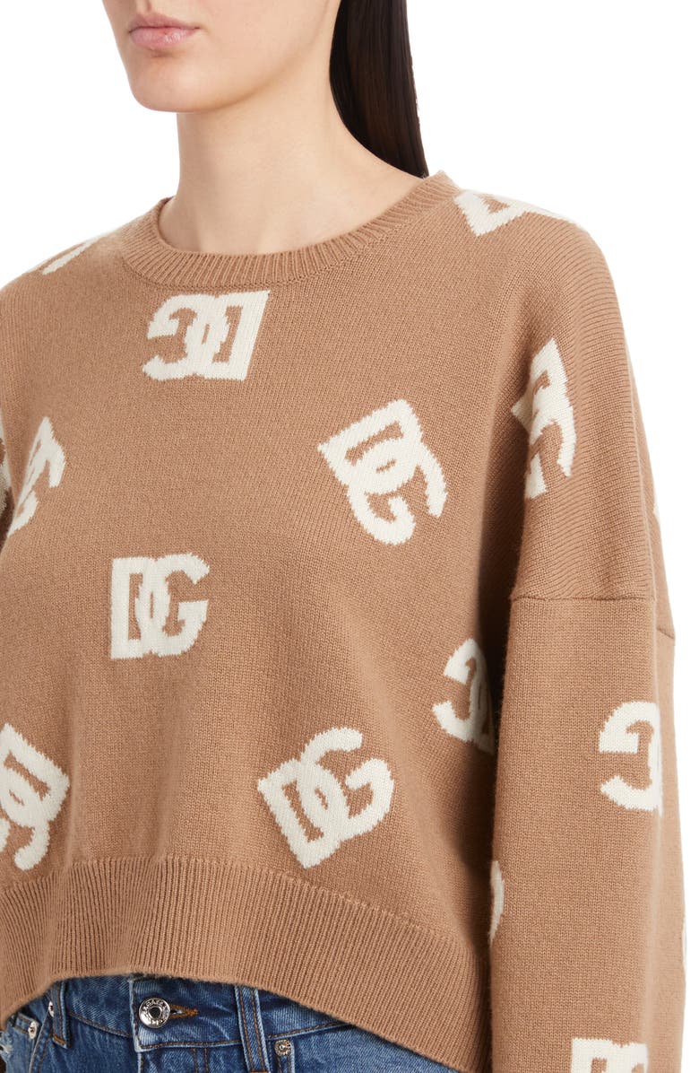 Dolce&Gabbana DG Logo Virgin Wool Crop Sweater, Alternate, color,