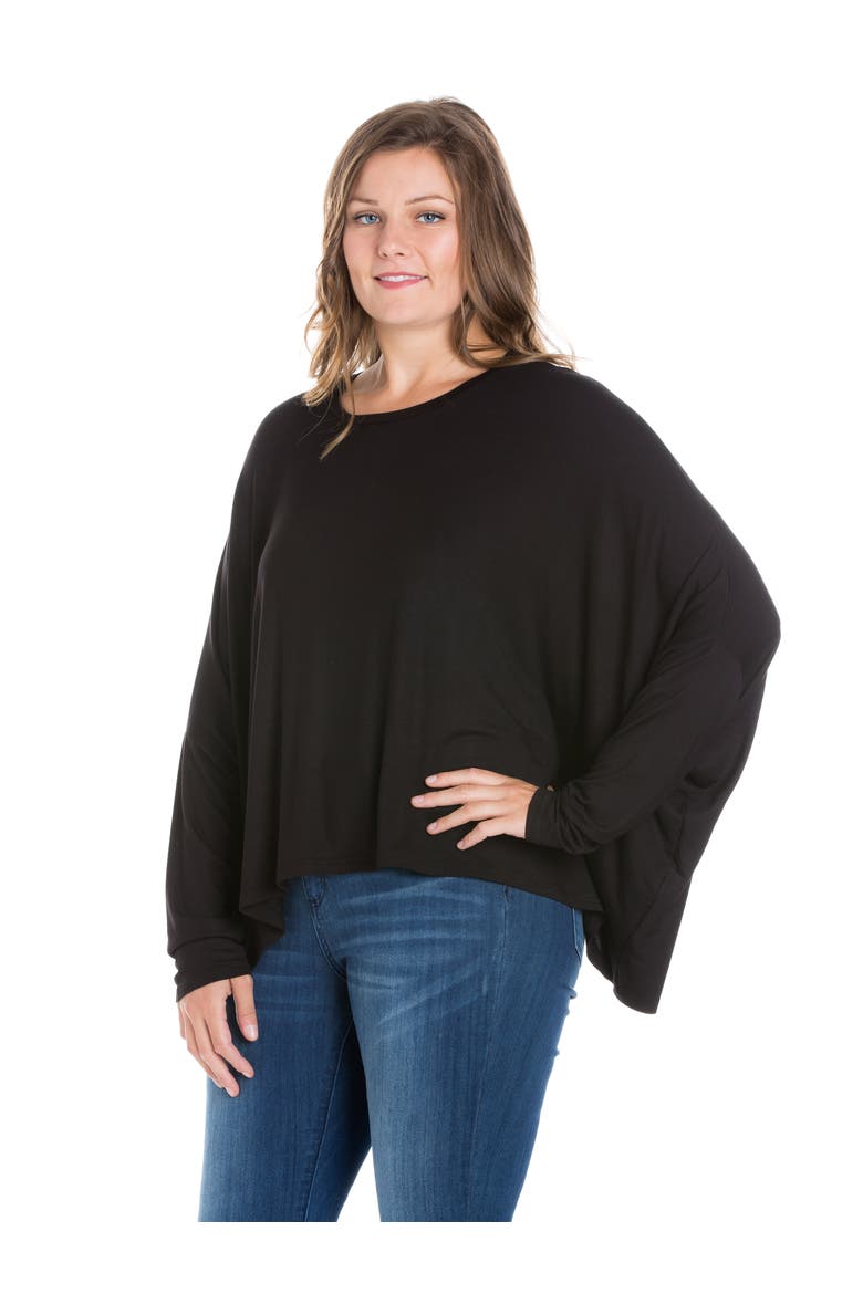 Plus Size Oversized Long Sleeve  Dolman Top, Alternate, color, Black