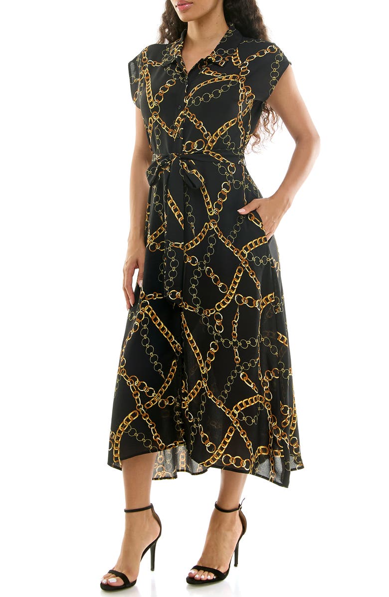 Nina Leonard Floral Short Sleeve Shirtdress, Alternate, color, Black Multi