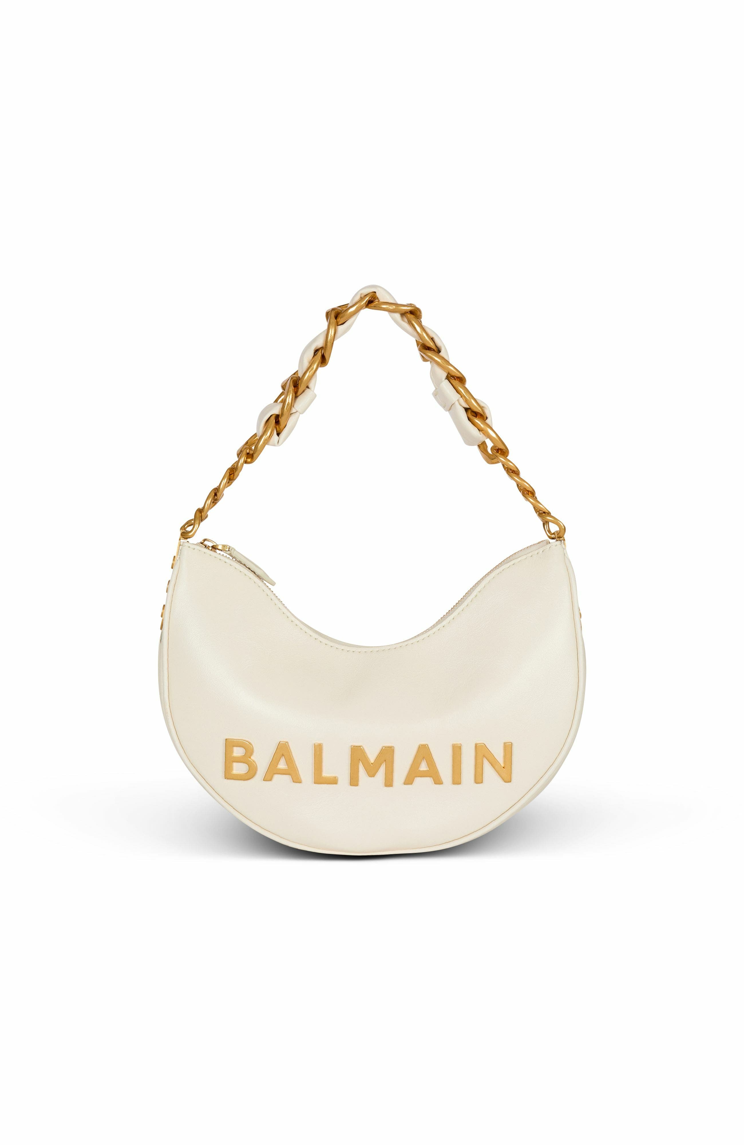 Balmain 1945 Soft Moon Crinkled Calfskin Leather Bag, Main, color, 