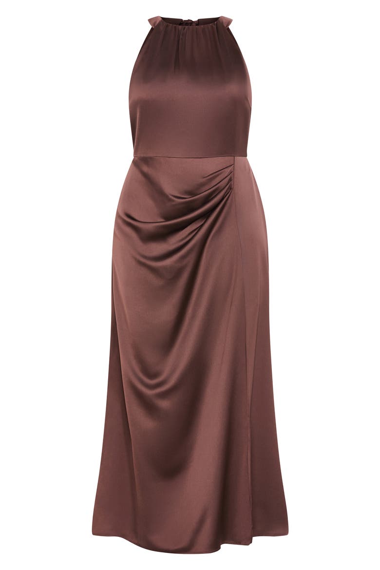 Celina Halter Neck Satin Maxi Dress, Alternate, color, RASIN