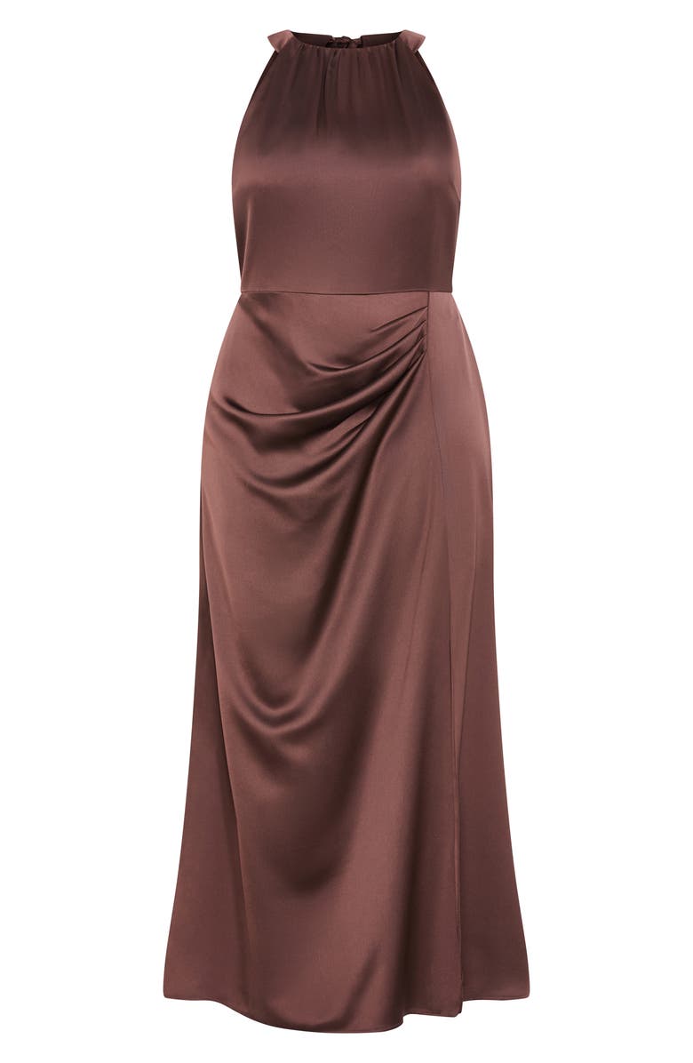 City Chic Celina Halter Neck Satin Maxi Dress, Alternate, color, Rasin