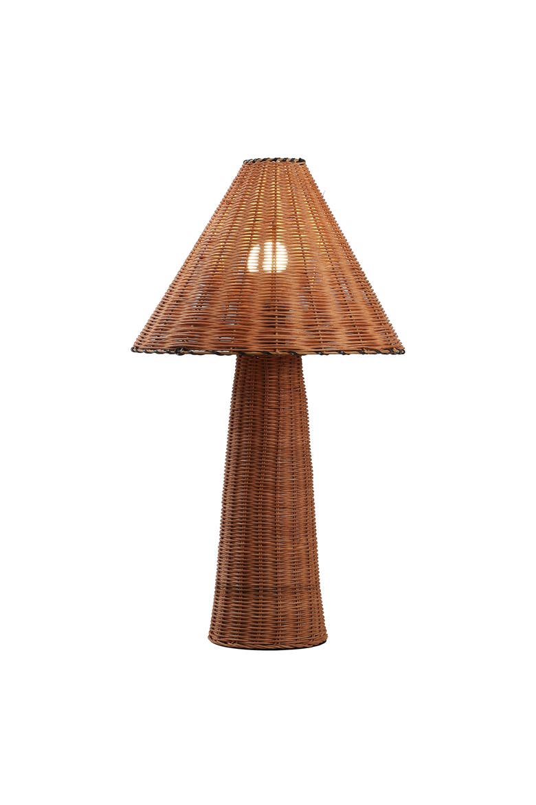 Kara 26.5" Modern Coastal Woven Rattan Tapered Cylinder LED Table Lamp, Main, color, Dark Brown