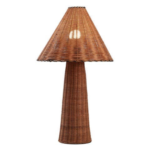 Kara 26.5" Modern Coastal Woven Rattan Tapered Cylinder LED Table Lamp