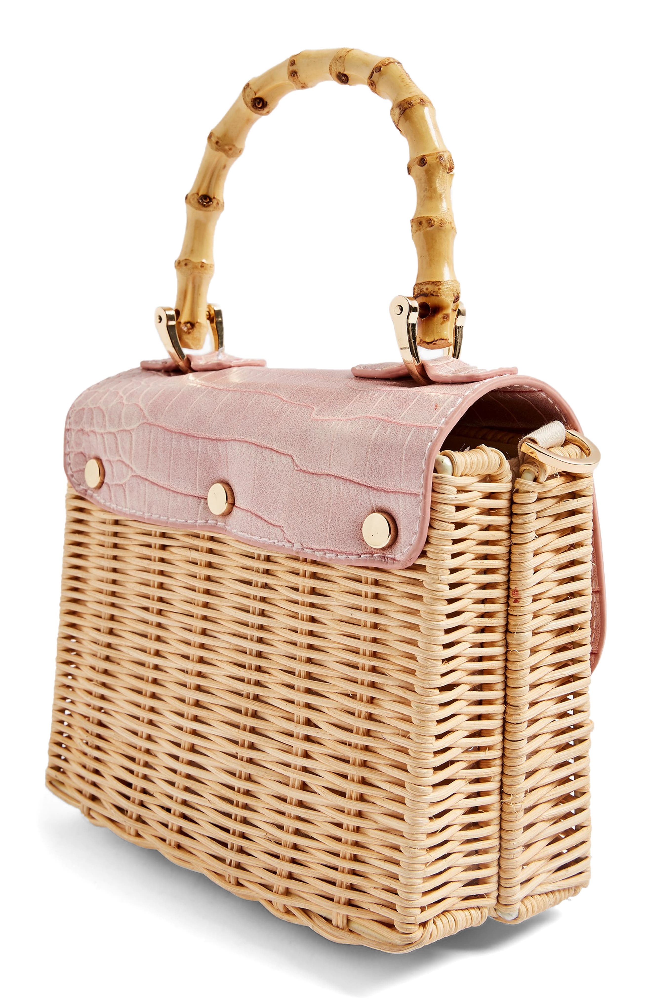 Boxy Woven Straw Shoulder Bag, Alternate, color, PINK