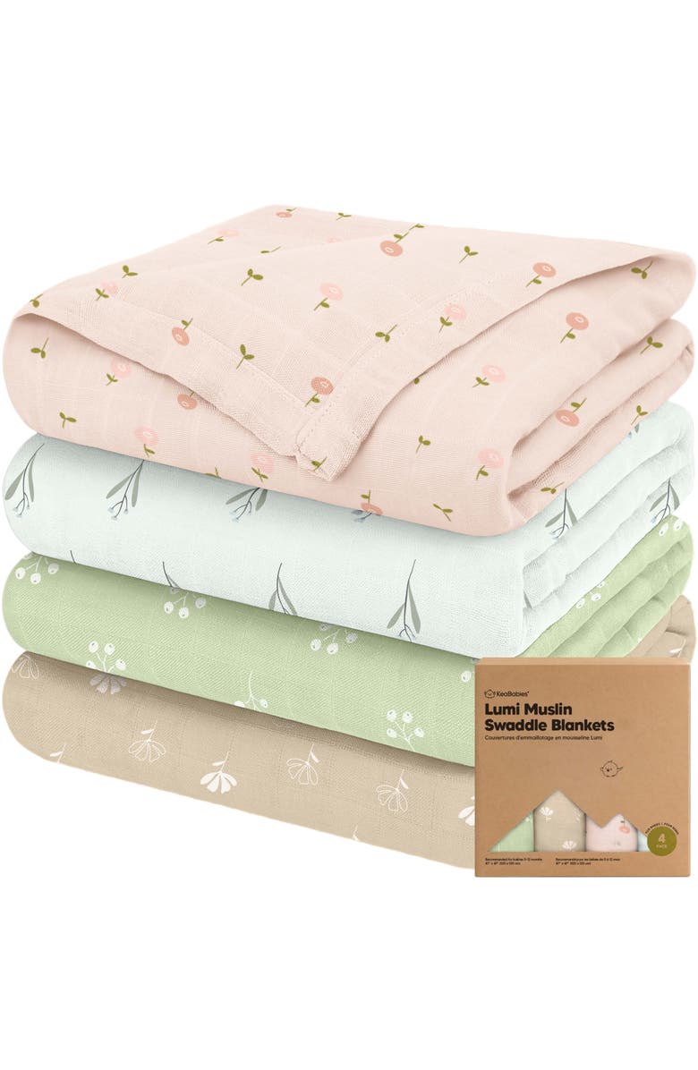 KeaBabies Lumi Muslin Swaddle Blankets, Main, color, Wild Bloom