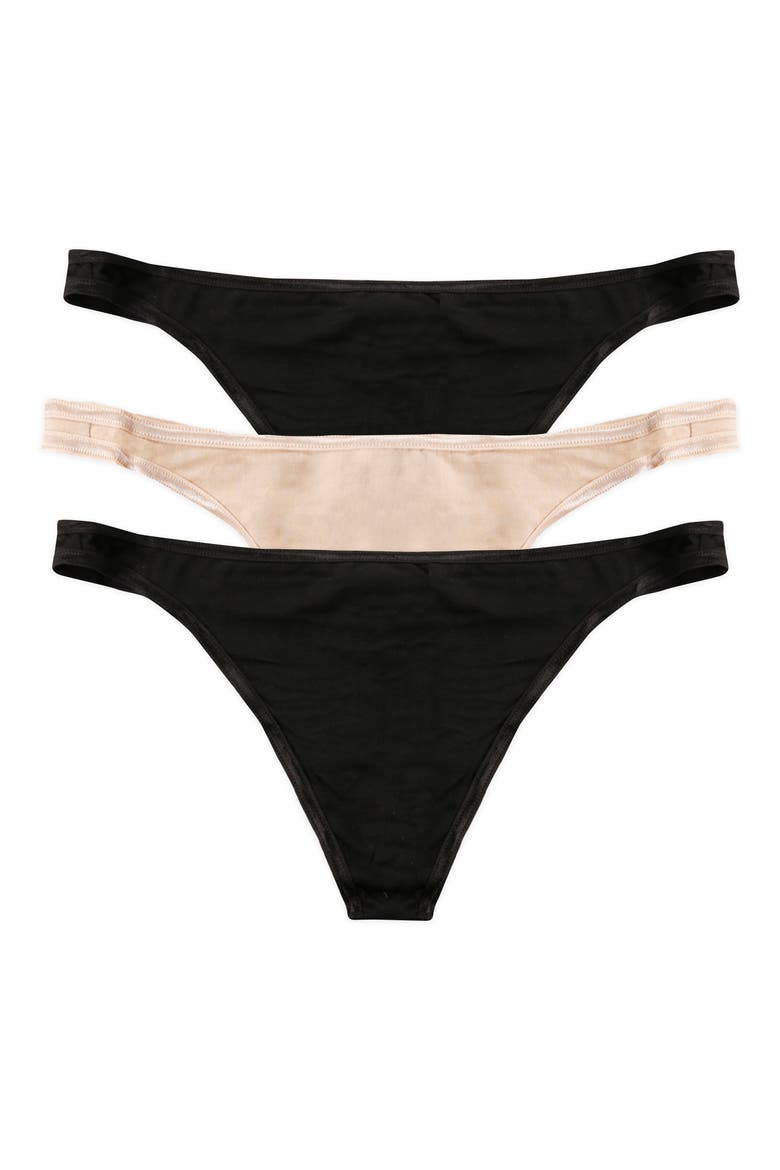 Bare Essentials 3-Pack Thongs, Main, color, BARE/ BLACK