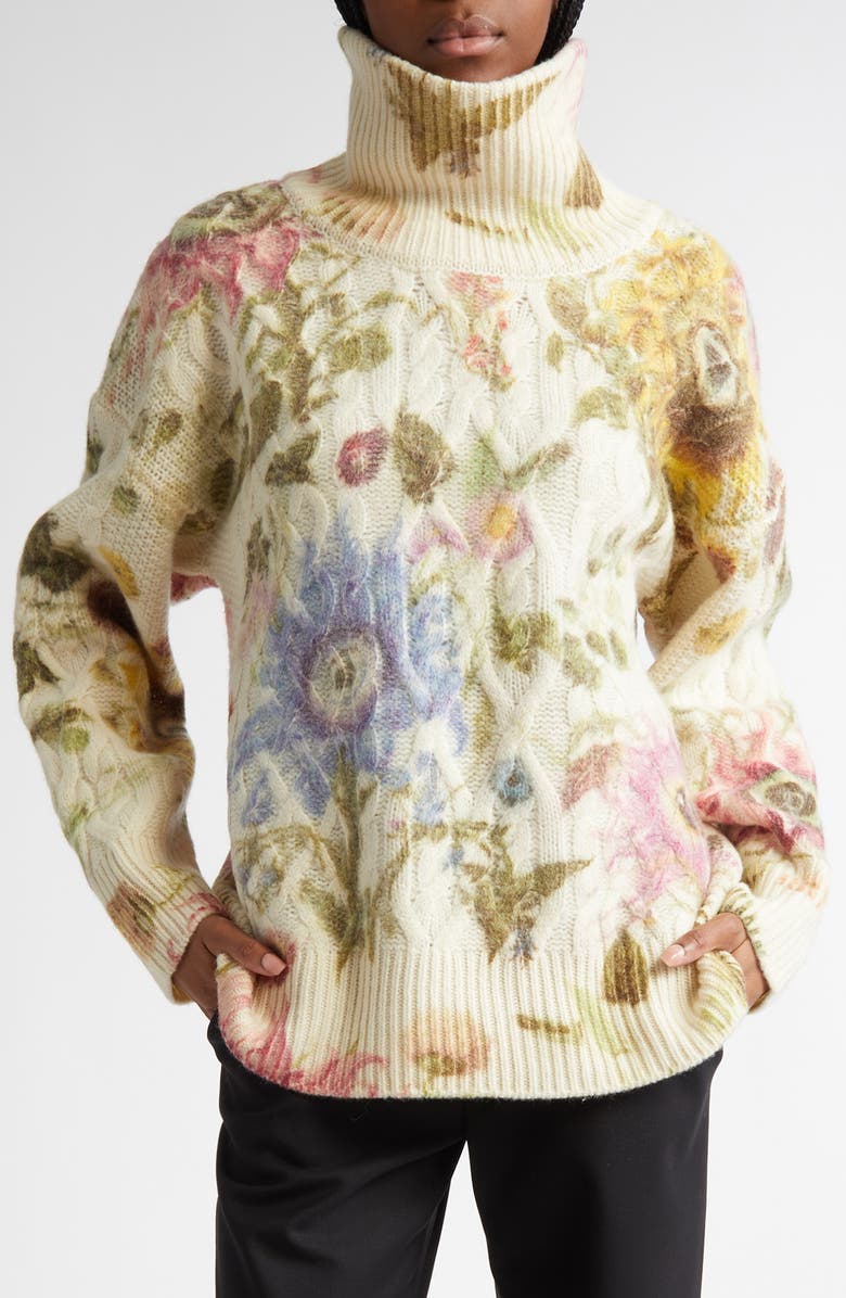 MONSE Chunky Floral Wool Turtleneck Sweater, Main, color, 