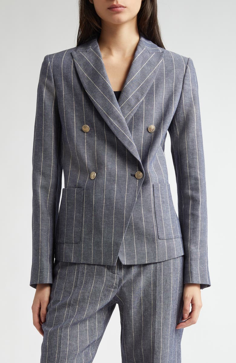 Eleventy Double Breasted Cotton & Linen Blazer, Alternate, color, 