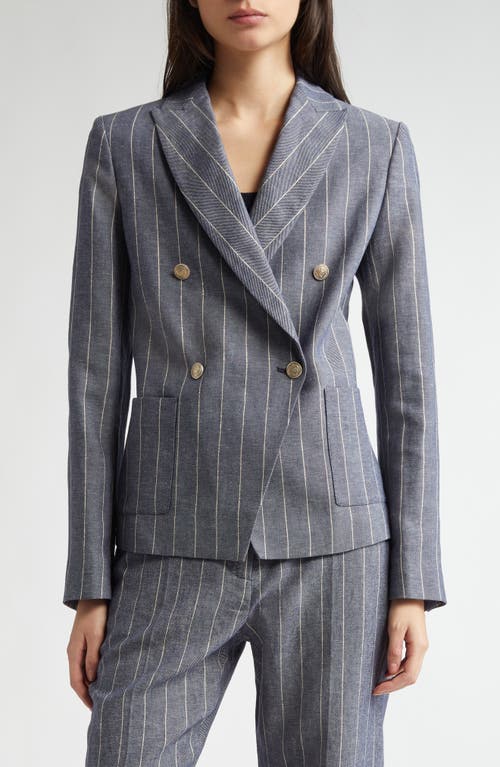Eleventy Pinstripe Double Breasted Blazer In Blue