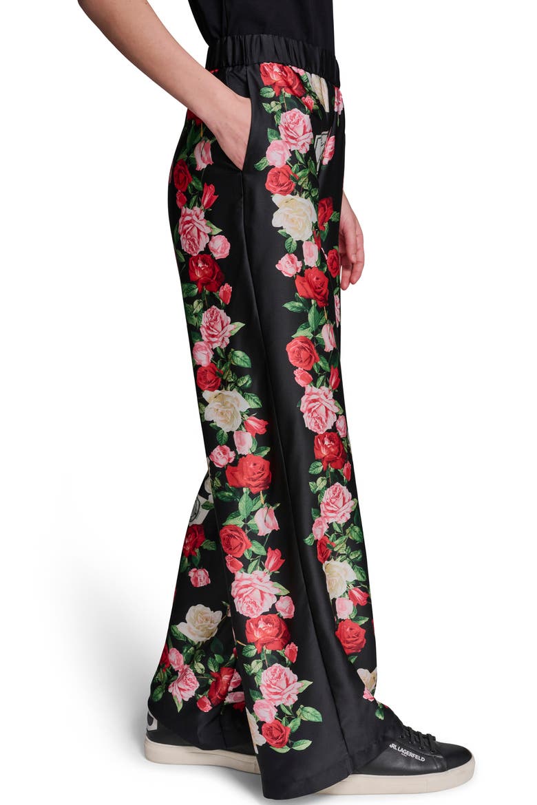 Floral Satin Pants, Alternate, color, BLACK MULTI