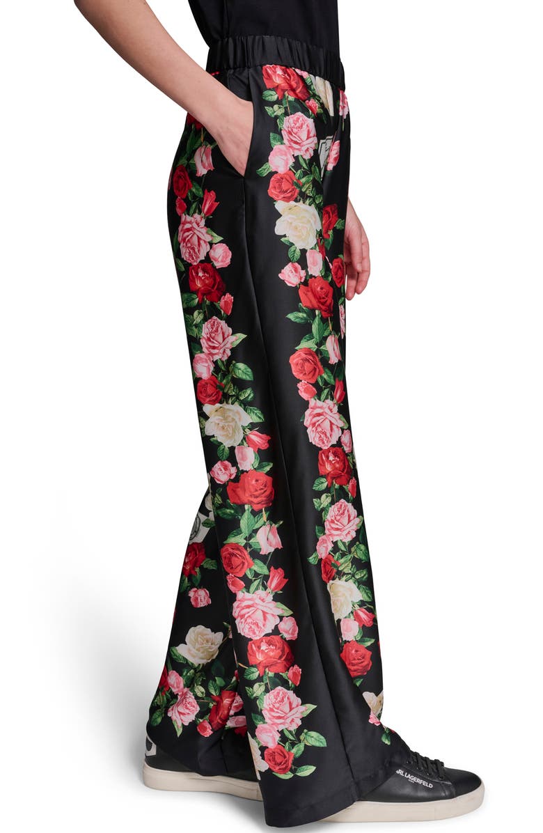 KARL LAGERFELD PARIS Floral Satin Pants, Alternate, color, Black Multi