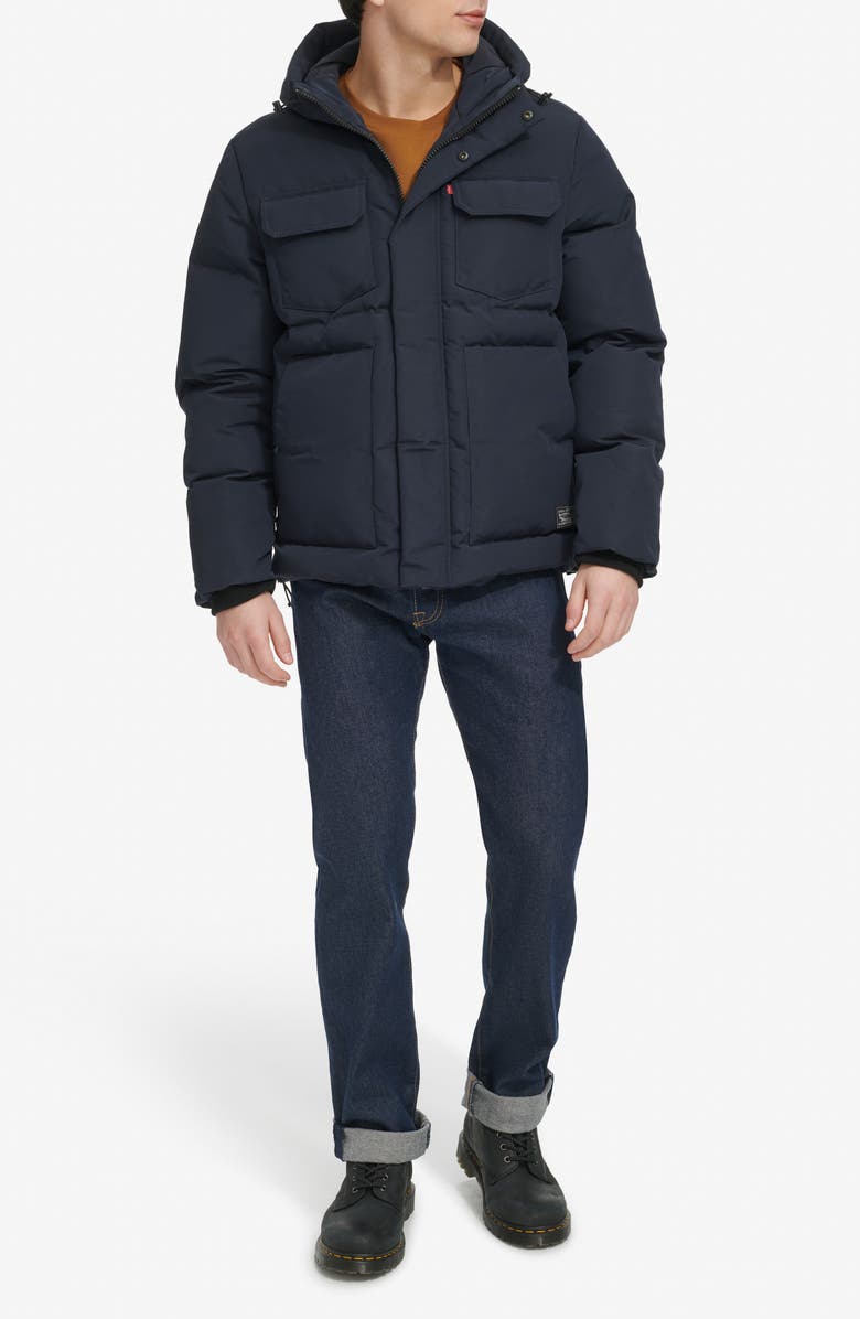 Levi's Water Resistant Hooded Quilted Puffer Jacket, Alternate, color, Navy