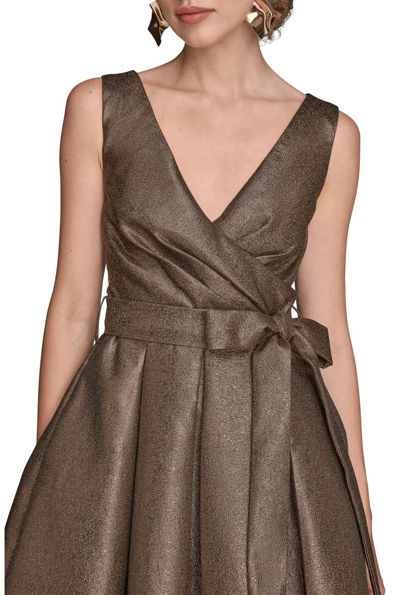 Metallic Jacquard Pleated Faux Wrap Cocktail Dress, Alternate, color, VICUNA