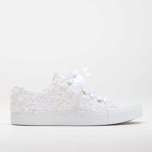 Forever & Always Shoes Bailey Lace White Bridal Sneakers In White