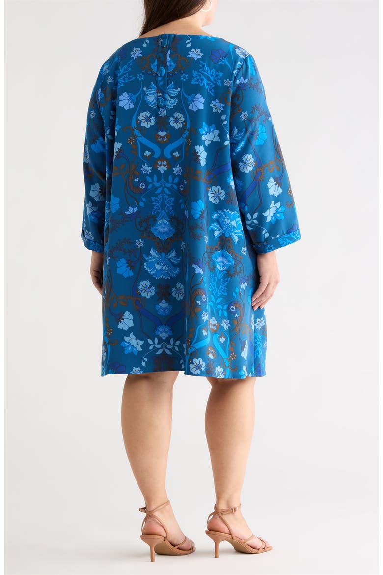 Palmate Floral Shift Minidress, Alternate, color, TEAL-BLUE