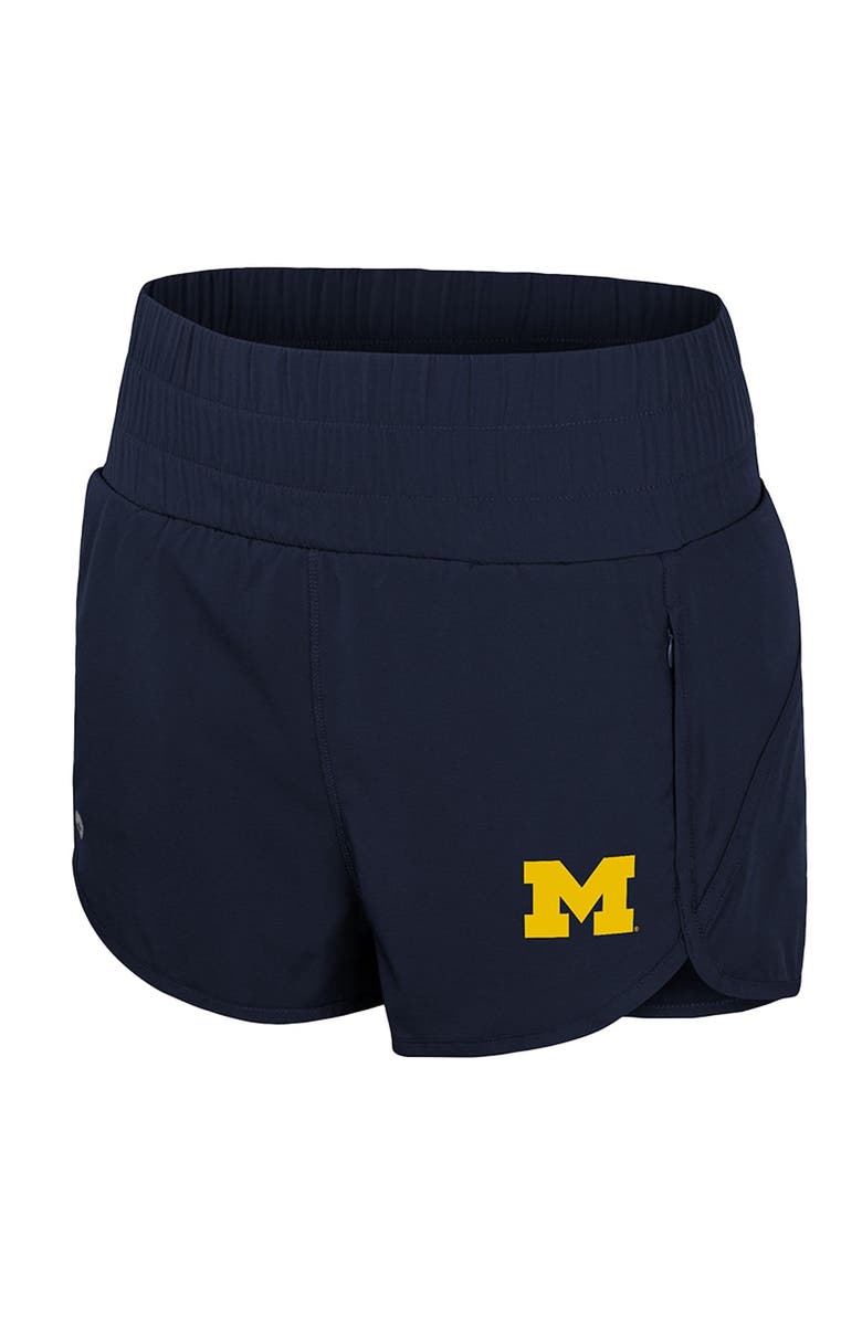 COLOSSEUM Women's Colosseum Navy Michigan Wolverines Stop By Smocked High Waist Shorts, Alternate, color, 
