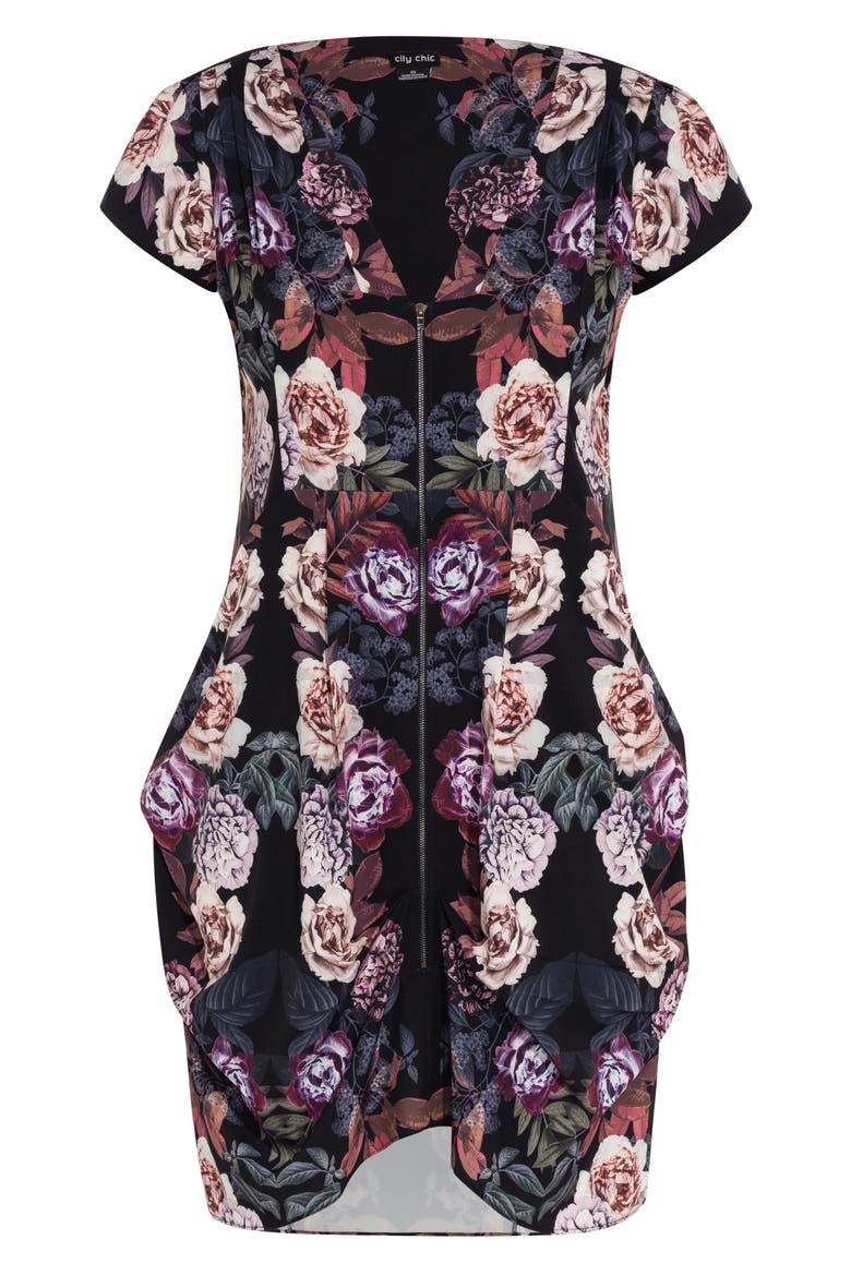 Floral Print Zip Front Tunic, Alternate, color, HIGHLAND MIRROR
