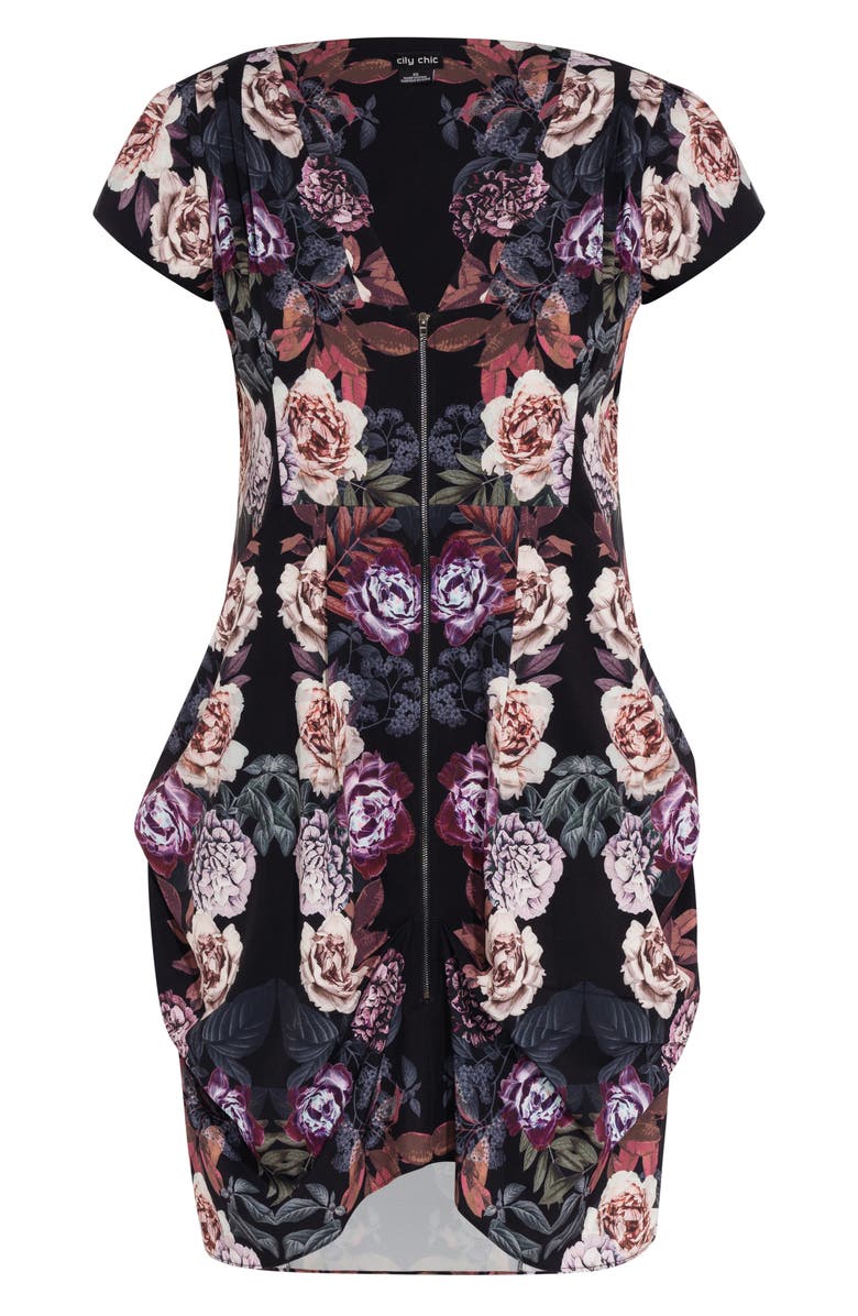 City Chic Floral Print Zip Front Tunic, Alternate, color,