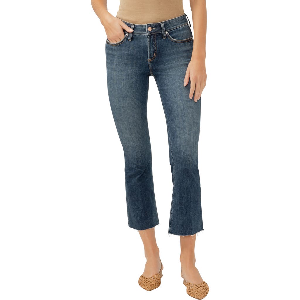 Silver Jeans Co. Suki Curvy Raw Hem Mid Rise Kick Flare Jeans In Indigo